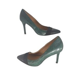 Audrey Brooke Abbie Green Snakeskin Black Cap Toe Pointed Pumps Heels 8.5M